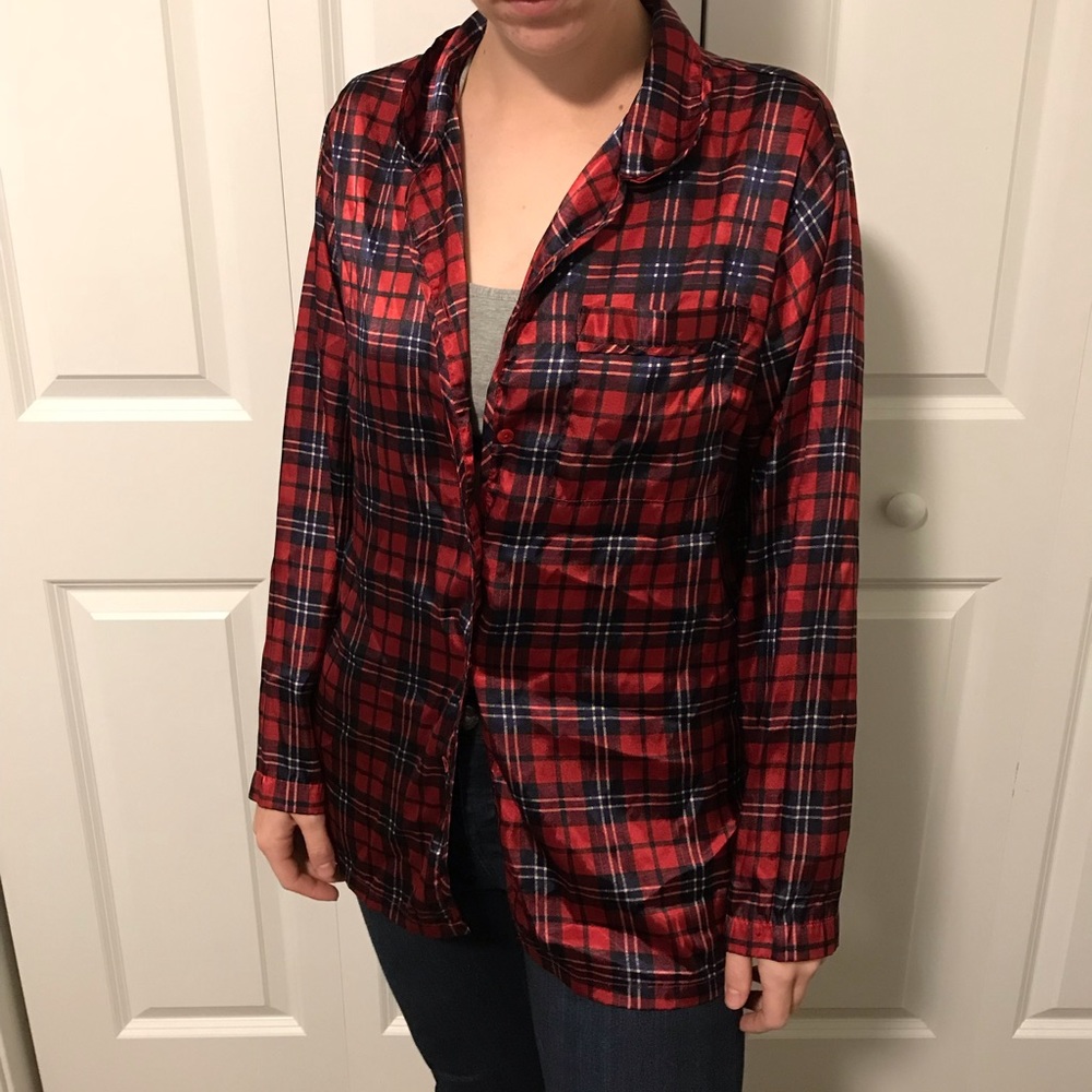 Silky plaid pajama or lingerie top.